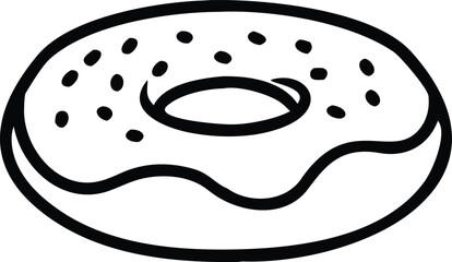 Simple black outline art showcases a donut with sprinkles and glaze