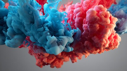Fototapeta premium Color ink cloud explosion underwater in blue and red for abstract photography scene visual composition background concept design