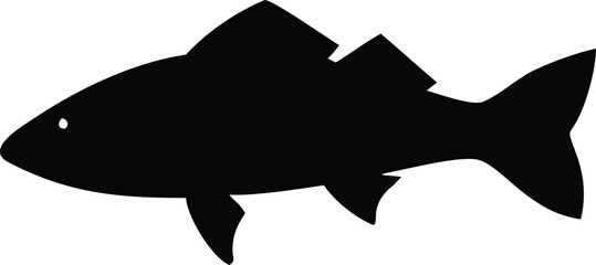 Single black fish silhouette with detailed fins swims from left to right clearly