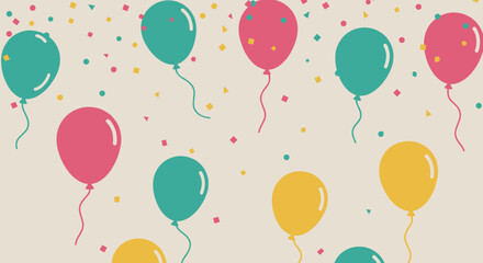 Colorful party balloons and confetti pattern for celebrations and festivities. Vector illustration