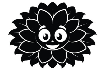 Happy flower with big eyes smiles brightly in black and white