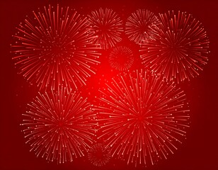 Fireworks display on a red background