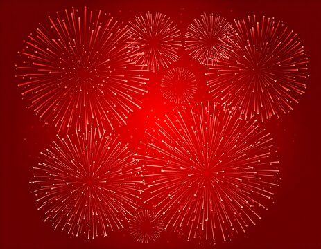 Fireworks display on a red background - Powered by Adobe