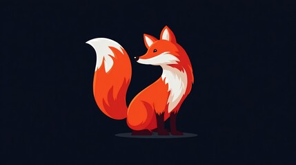 Elegant minimalist vector art featuring a fox with bright orange fur, set against dark space