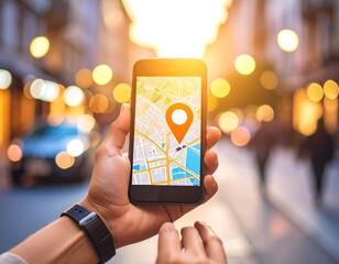 Smartphone displaying a map application with location pin