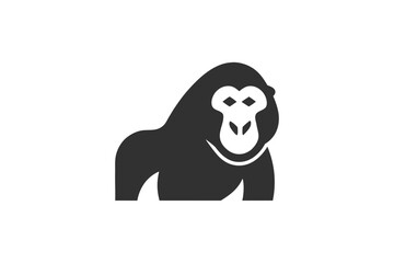 Monochrome depiction features stylized gorilla with flat face and upper body against white