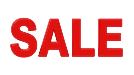 Glossy red 'SALE' text against a transparent background, perfect for promotions or marketing materials.