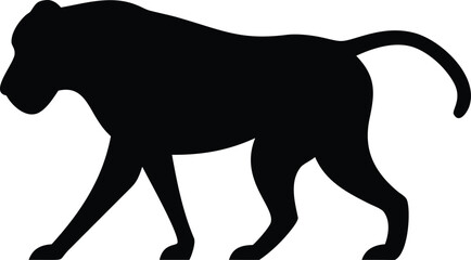Silhouette illustration depicts a baboon walking, showing its strong build and curved tail against white