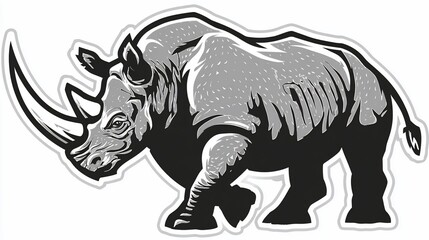 Fototapeta premium Majestic rhino illustration, bold and powerful, rendered in a stylized, monochromatic design