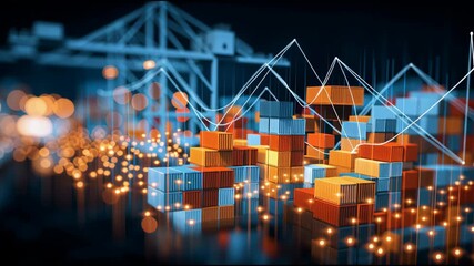 Transportation logistics, supply chain optimization charts, shipping route visualization, cargo port bokeh, global trade analytics. High quality 4k footage - Powered by Adobe