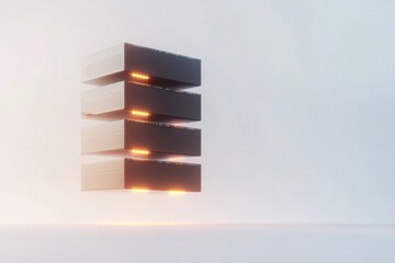Futuristic technology concept featuring a stack of modern server units with ambient lighting