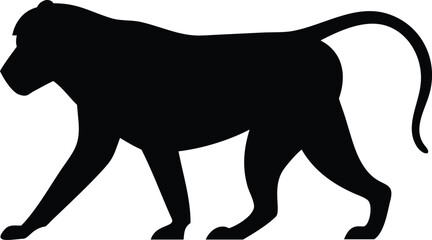 Silhouette of a baboon walking gracefully against a stark white background illustration