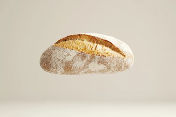 Naklejka premium Freshly baked bread loaf floating in minimalist background for culinary design
