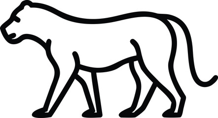 Silhouette of a powerful black panther calmly walking forward on a white surface