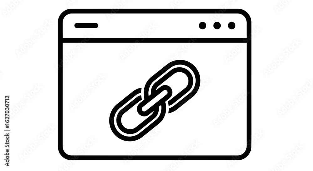 Wall mural vector art of a simple black and white icon representing a hyperlink chain within a browser window
