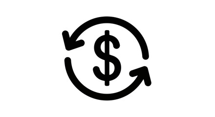 Vector art of a black icon depicting a dollar sign enclosed within a circular arrow, symbolizing money exchange or transfer