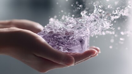 Hand holding open glass jar with splash effect for skincare product photography beauty branding advertising clean minimal concept scene