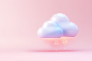 Glossy cloud with upward arrows on soft pink background