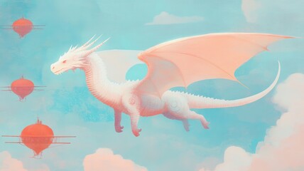 Steampunk dragon fantasy art with mechanical elements in dreamy sky