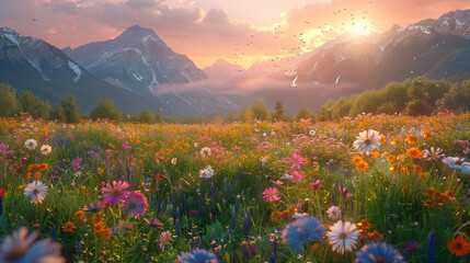 Fototapeta premium mountain landscape with flowers