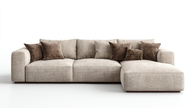 Beige sectional sofa with brown throw pillows