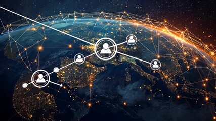 Global Connection: A digital representation of a vast network of interconnected people across the globe, illustrated with interconnected dots and lines.