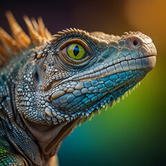 Fototapeta premium Iguana, close up photo of animal head, color full.