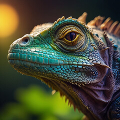 Fototapeta premium Iguana, close up photo of animal head, color full