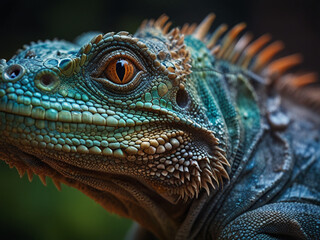 Fototapeta premium Iguana, close up photo of animal head.