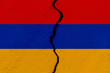 The flag of the Republic of Armenia into a grunge cracked wall