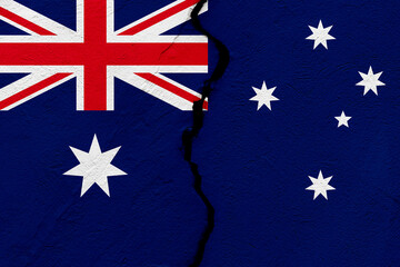 The flag of the Commonwealth of Australia into a grunge cracked wall