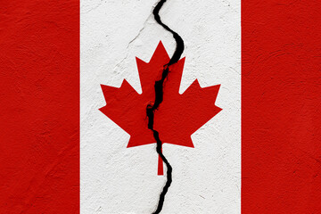 The flag of Canada into a grunge cracked wall