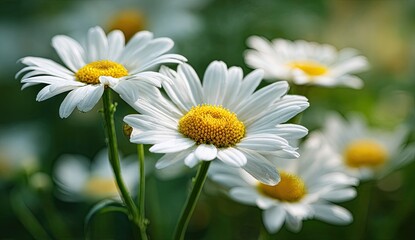 Fototapeta premium Close-up of white daisies in a garden setting