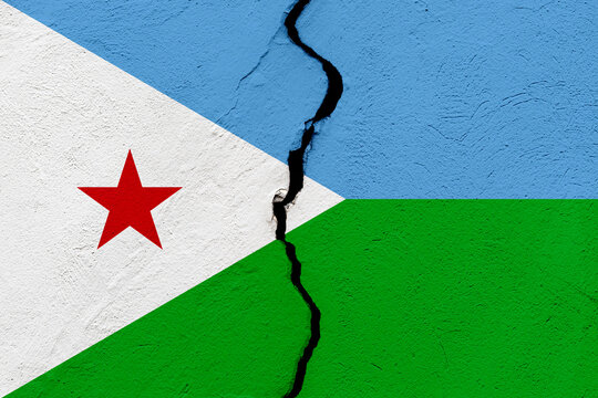 The flag of the Republic of Djibouti into a grunge cracked wall