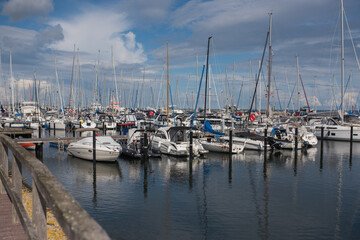 Fototapeta premium Sea Bay with a view of snow-white yachts