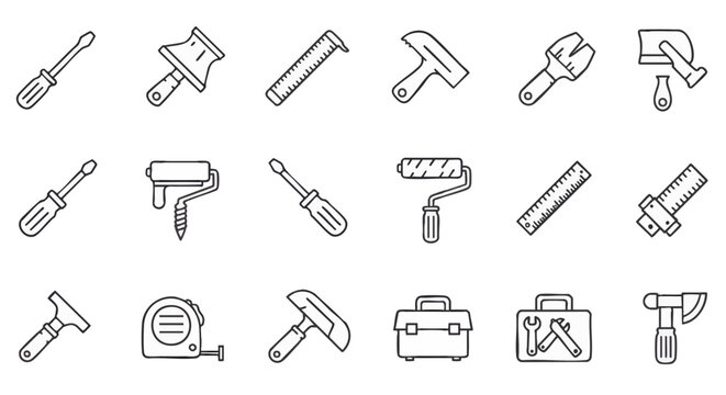 Construction and repair tools icon set. Outline vector collection for building and DIY projects. num1 (272).eps