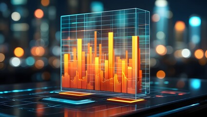 Analyzing Stock Market Data on Screen with Cityscape Bokeh Background