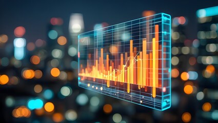 Analyzing Stock Market Data on Screen with Cityscape Bokeh Background