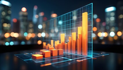Analyzing Stock Market Data on Screen with Cityscape Bokeh Background