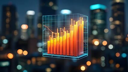 Analyzing Stock Market Data on Screen with Cityscape Bokeh Background