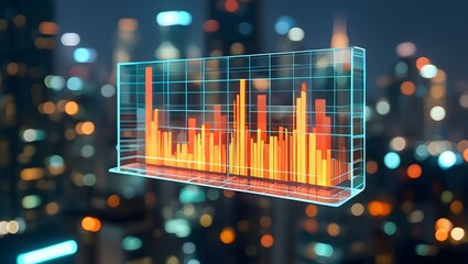 Analyzing Stock Market Data on Screen with Cityscape Bokeh Background