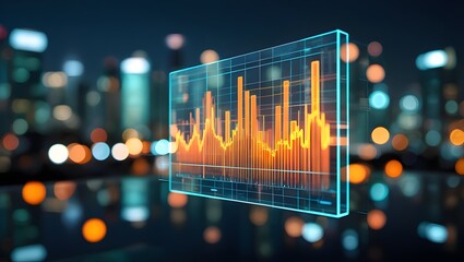 Analyzing Stock Market Data on Screen with Cityscape Bokeh Background