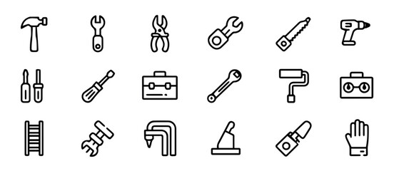 Obraz premium Clean and modern vector vector tool set icons for construction handyman repair diy home improvement and building maintenance projects