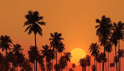 Silhouette palm trees at vibrant sunset