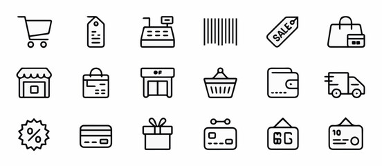 Fototapeta premium Clean and modern vector online shopping and e commerce icon set for business retail store and digital marketing one hundred chars
