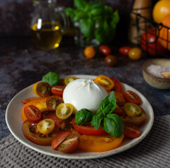Burrata Cheese with Tomatoes, Basil and Sea Salt