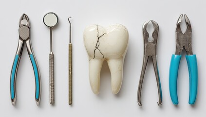 Dental tools and a cracked tooth
