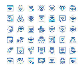 Diamonds icons. Vector line icon set. Modern outline design. Blue concept