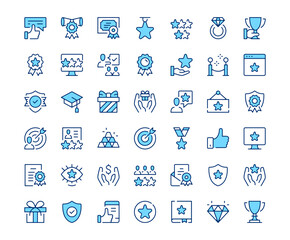 Achievement icons. Vector line icon set. Modern outline design. Blue concept