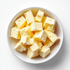 Cubed butter in white bowl